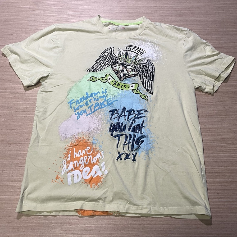 BKYS Y2K Graffiti Graphic Tee XL | Streetwear Tattoo Art Quote Shirt